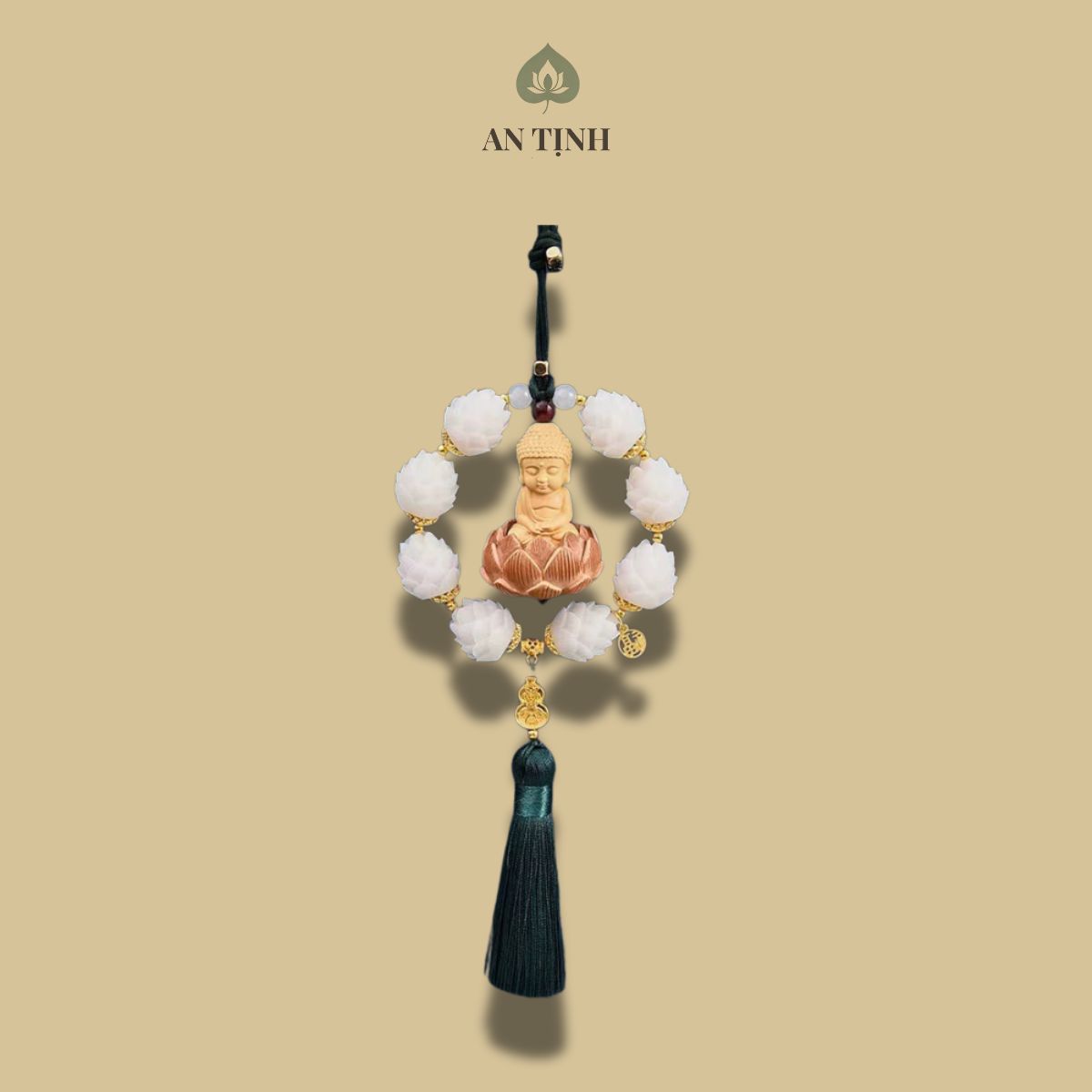 Khánh Treo Xe Ô Tô Phật Thích Ca 8 Bông Sen Xanh