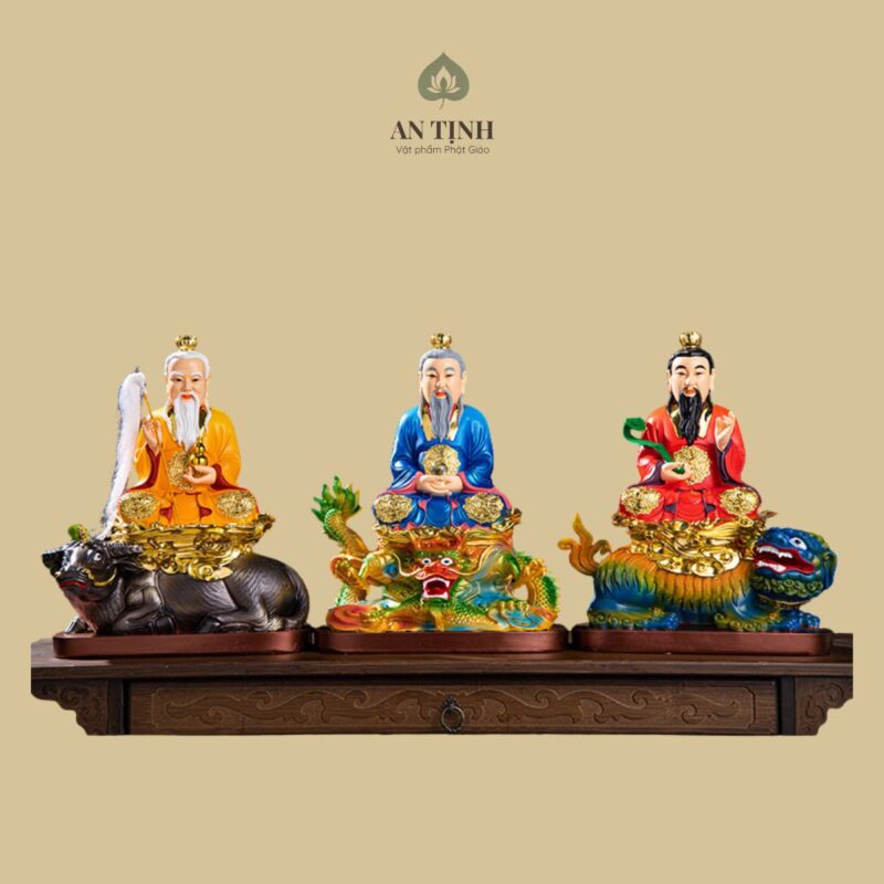 Bộ 3 Tượng Đạo Đức Thiên Tôn Cưỡi Thú 30cm