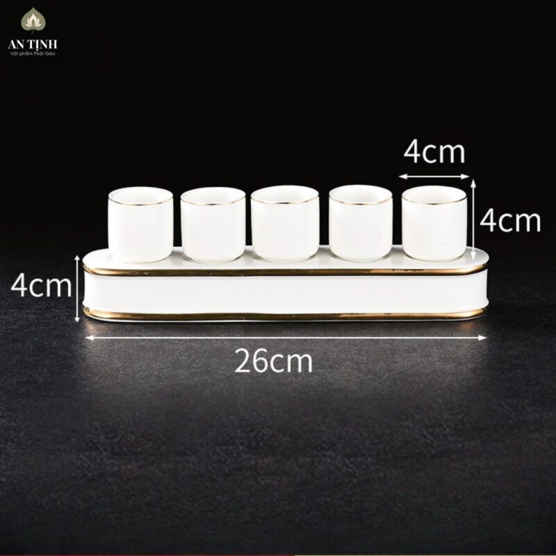 Bộ 5 Cốc Đựng Nước Thờ Gốm Trắng