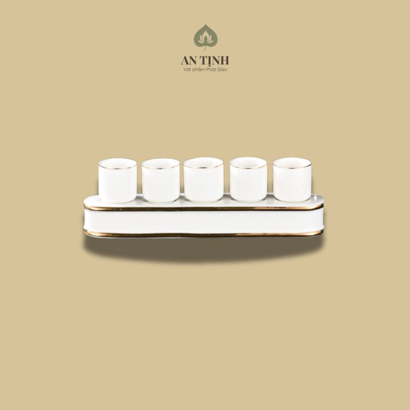 Bộ 5 Cốc Đựng Nước Thờ Gốm Trắng