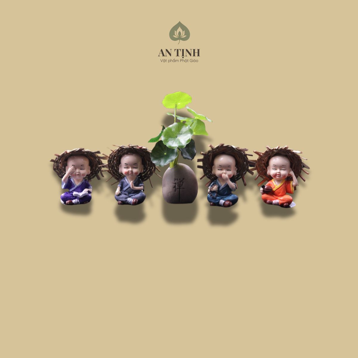 Bộ Bốn Chú Tiểu Đội Mũ Rơm Cùng Lá Sen