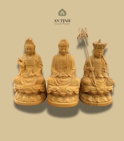 Bộ Tượng Gỗ Cây Bách Phật Thích Ca - Quan Âm Bồ Tát - Địa Tạng Vương