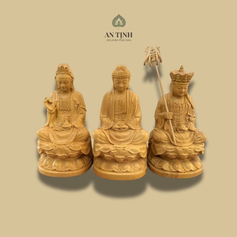 Bộ Tượng Gỗ Cây Bách Phật Thích Ca - Quan Âm Bồ Tát - Địa Tạng Vương