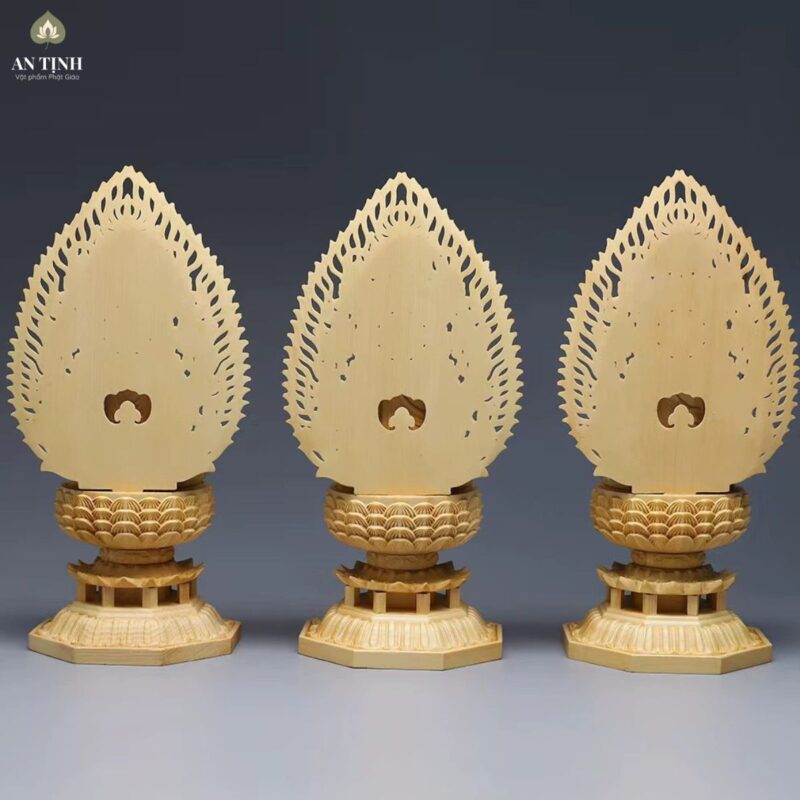 Bộ Tượng Tây Phương Tam Thánh Ngồi Gỗ Bách 28cm