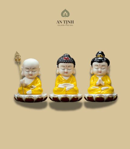 Bộ Tượng Tây Phương Tam Thánh Nhỏ Mặc Áo Vàng