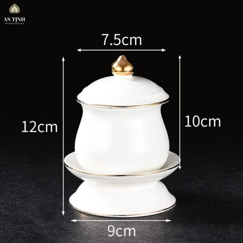 Cốc Nước Dâng Phật Gốm Trắng