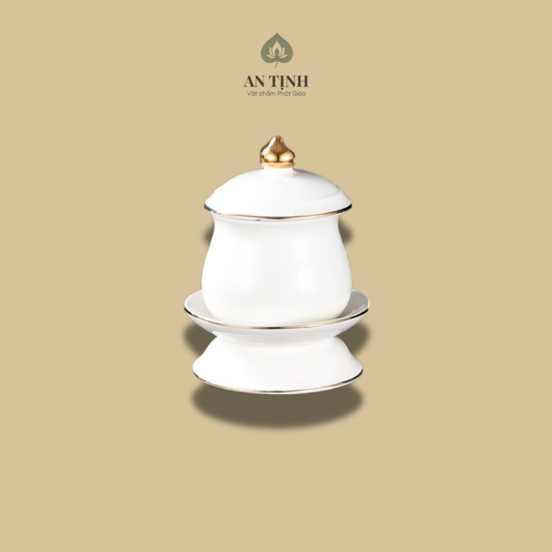 Cốc Nước Dâng Phật Gốm Trắng