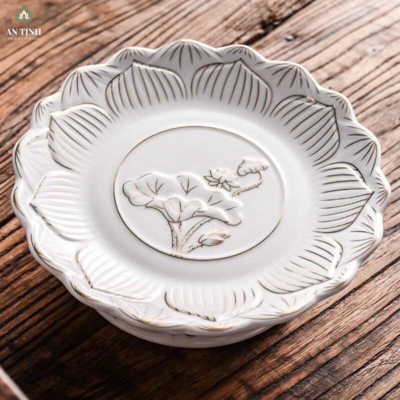 Dĩa Đựng Trái Cây Thờ Chạm Nổi Hoa Sen