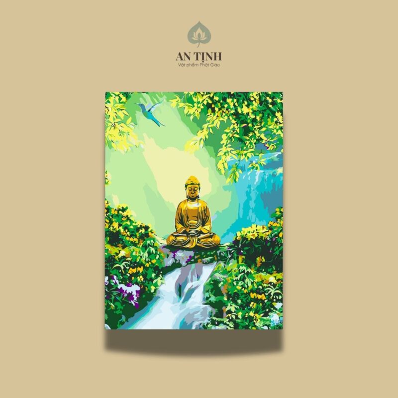 Tranh Kỹ Thuật Số Sơn Dầu Đức Phật Thích Ca Ngồi Giữa Rừng 40x50cm
