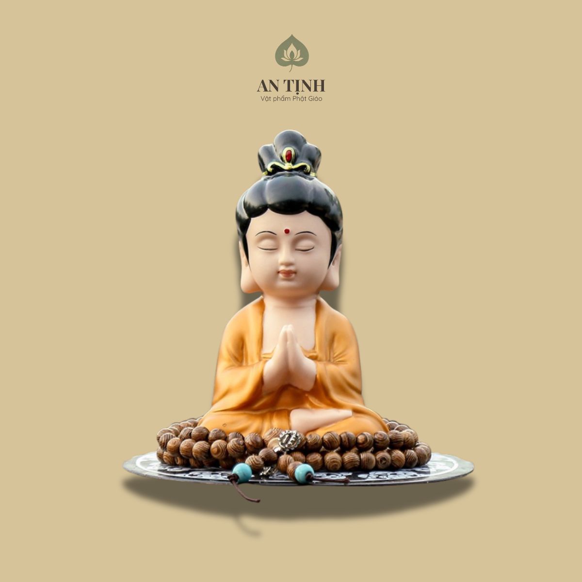 Tượng Để Xe Phật Quan Âm Mặc Áo Vàng