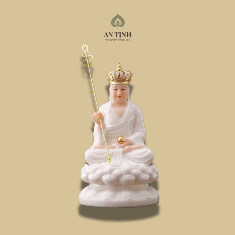 Tượng Địa Tạng Vương Bồ Tát Đá Cẩm Thạch Trắng 30cm