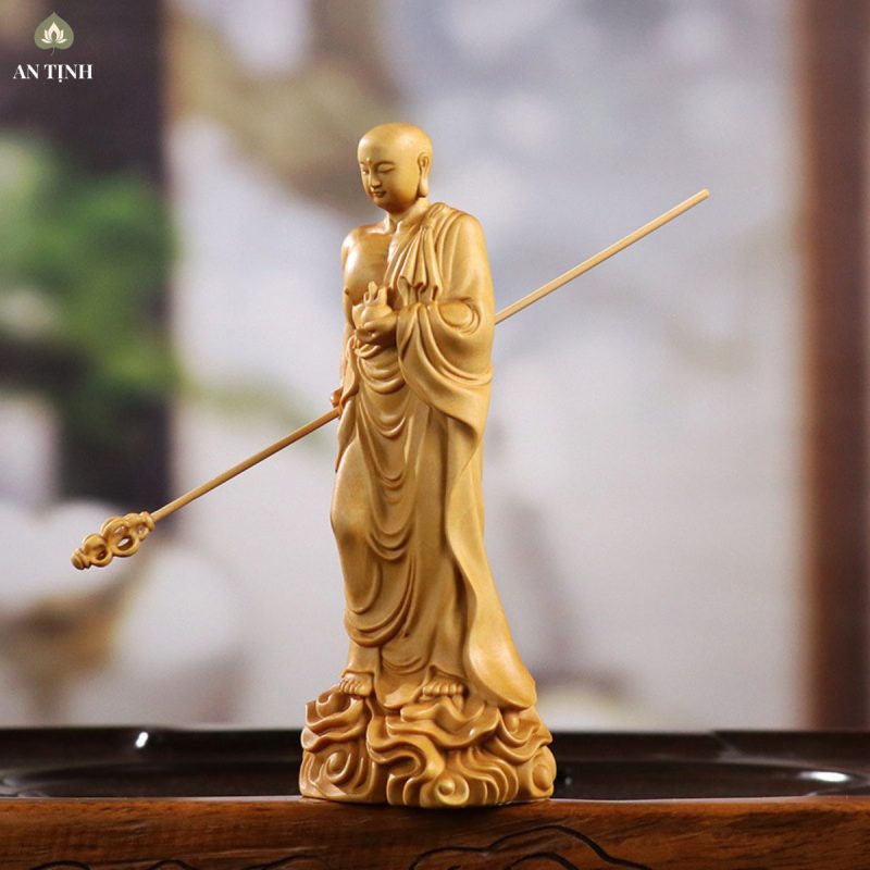 Tượng Địa Tạng Vương Gỗ Hoàng Dương 20cm