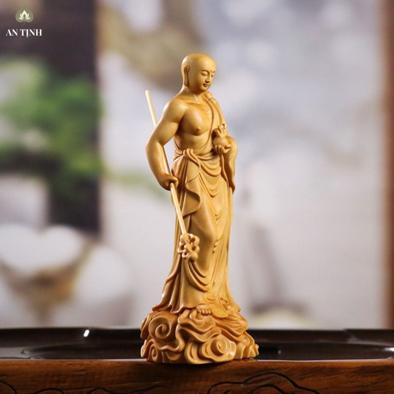 Tượng Địa Tạng Vương Gỗ Hoàng Dương 20cm
