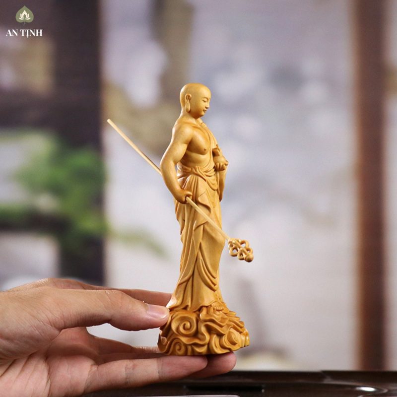 Tượng Địa Tạng Vương Gỗ Hoàng Dương 20cm