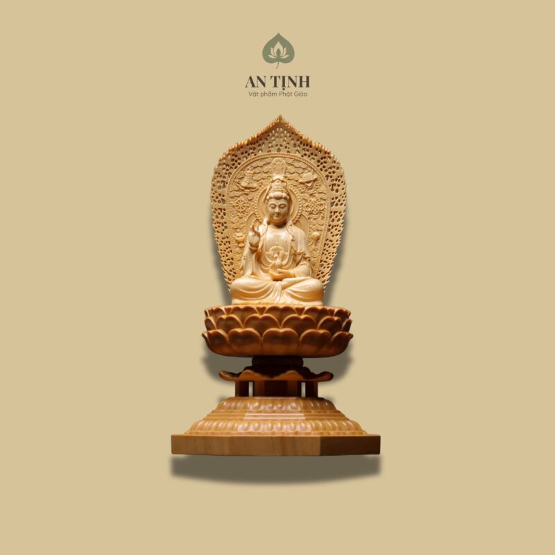 Tượng Phật Bà Quan Âm Gỗ Bách 29cm
