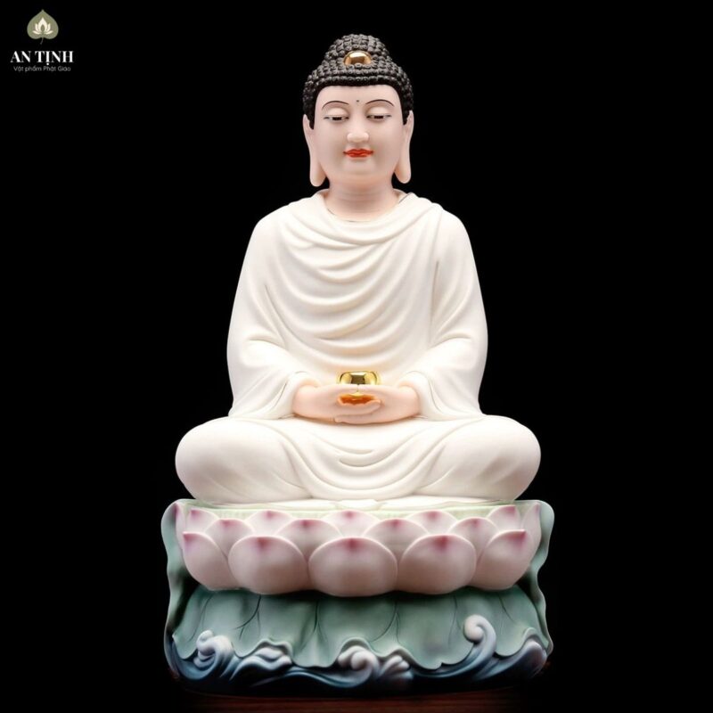 Tượng Phật Thích Ca Ngồi Tĩnh Lặng Đá Cẩm Thạch Trắng 30cm