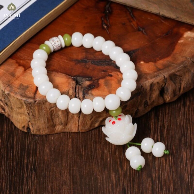 Vòng Tay Bồ Đề Ngọc Trắng Hoa Sen