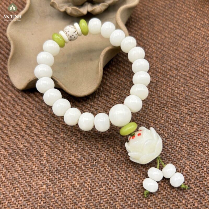 Vòng Tay Bồ Đề Ngọc Trắng Hoa Sen
