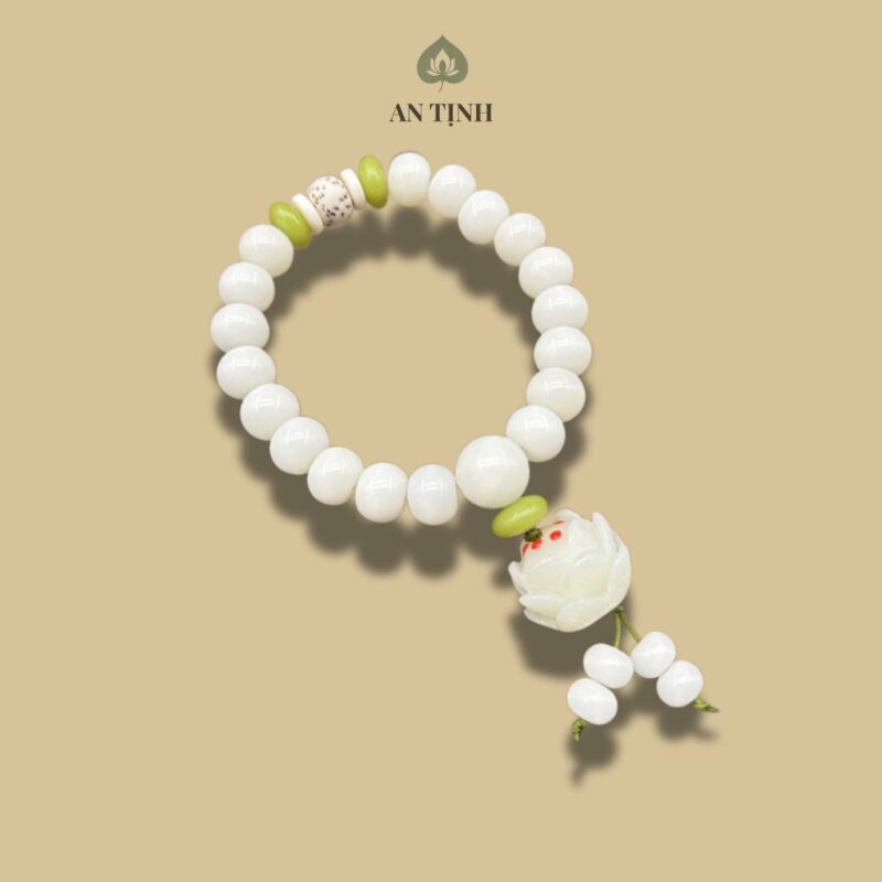 Vòng Tay Bồ Đề Ngọc Trắng Hoa Sen