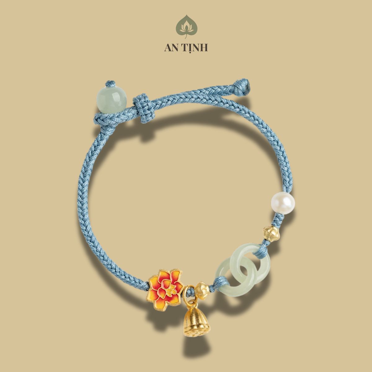 Vòng Tay Chỉ Xanh Hoa Sen Ngọc Xanh