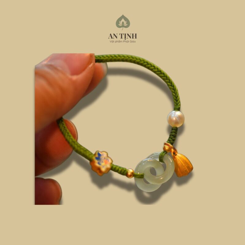 Vòng Tay Chỉ Xanh Lá Hoa Sen Ngọc Xanh