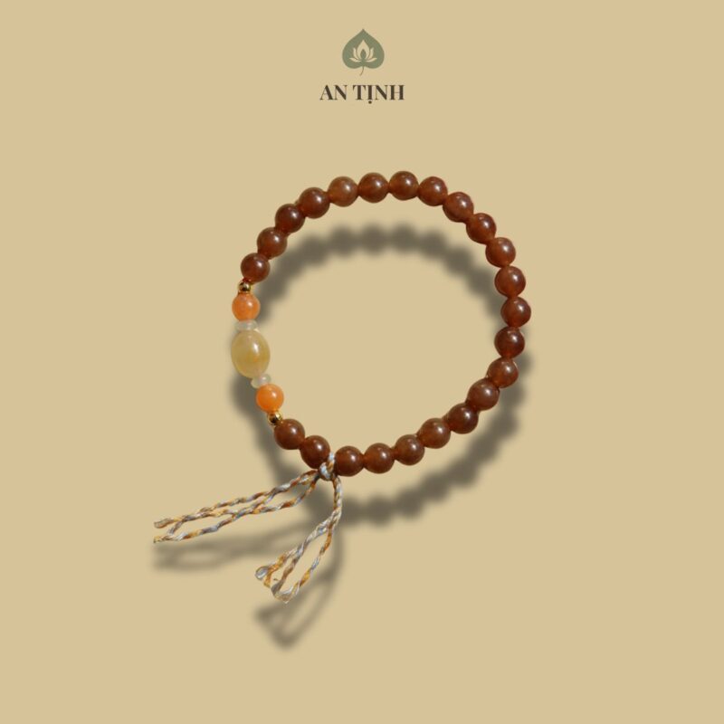 Vòng Tay Đá Mã Não Màu Đường Mix Charm Tâm Giao