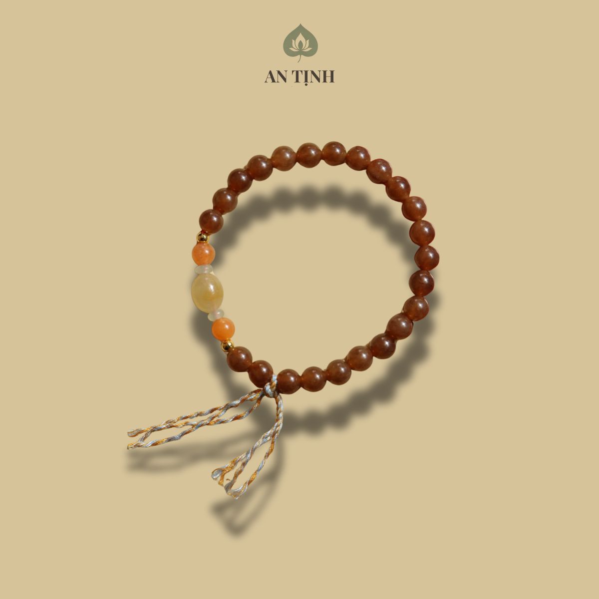 Vòng Tay Đá Mã Não Màu Đường Mix Charm Tâm Giao