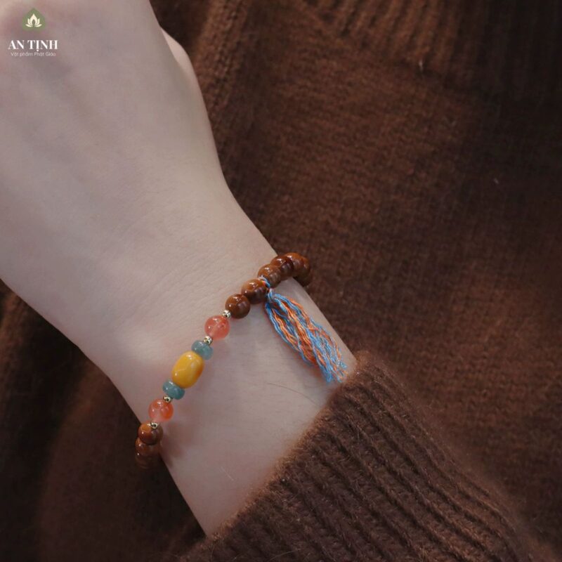 Vòng Tay Đá Mã Não Màu Đường Mix Charm Tâm Giao