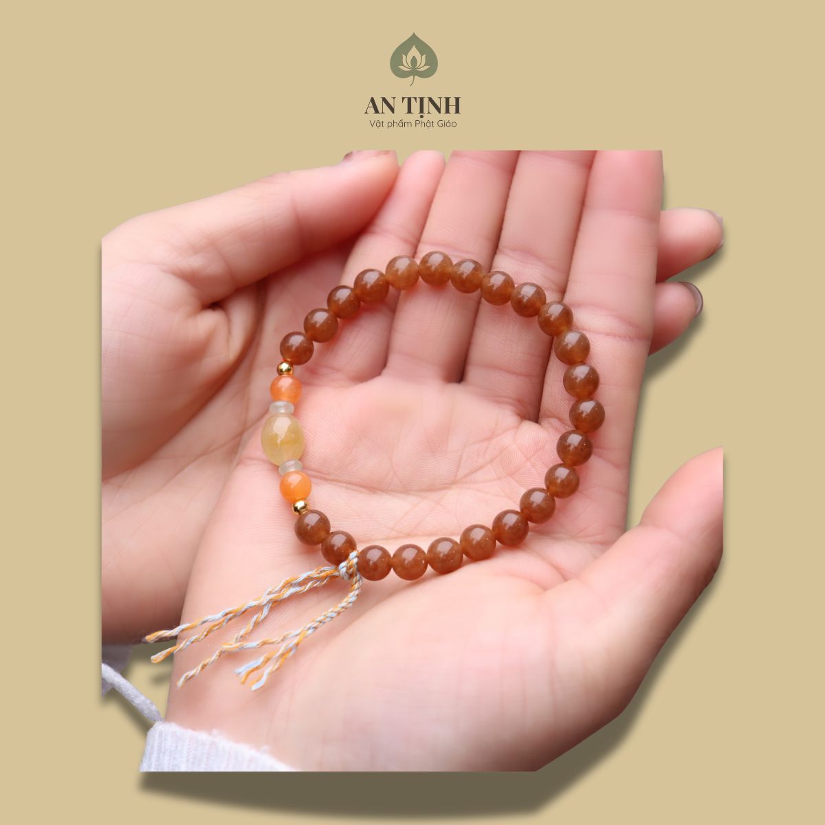 Vòng Tay Đá Mã Não Màu Đường Mix Charm Tâm Giao