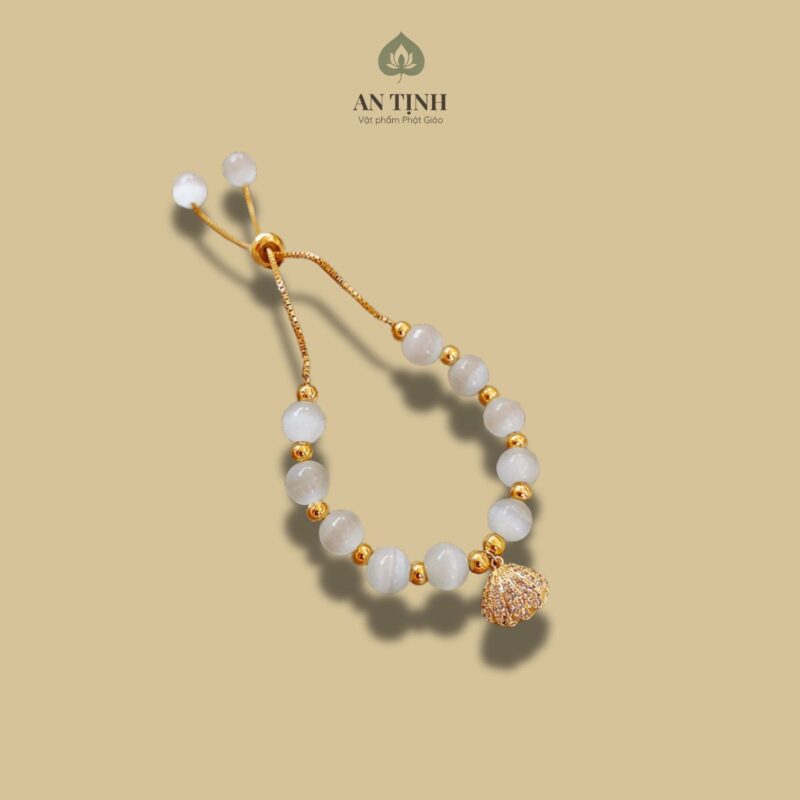 Vòng Tay Đá Mắt Mèo Mix Charm Vỏ Sò Vàng