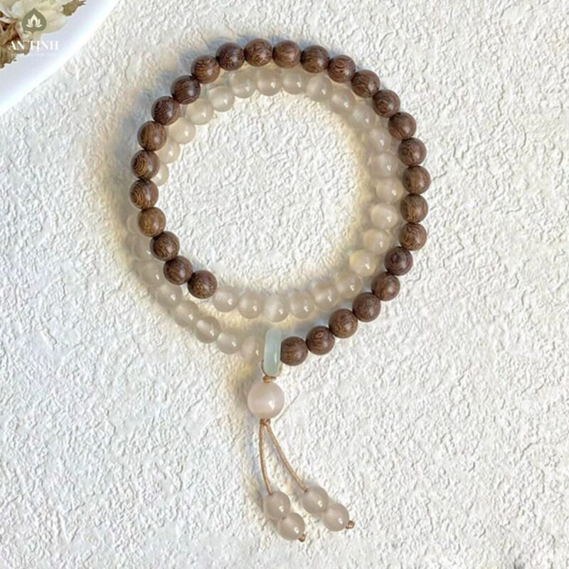 Vòng Tay Gỗ Mắt Mèo Mix Đá Ngọc Bích