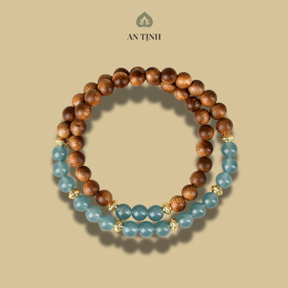 Vòng Tay Trầm Mix Đá Ngọc Bích Xanh Dương