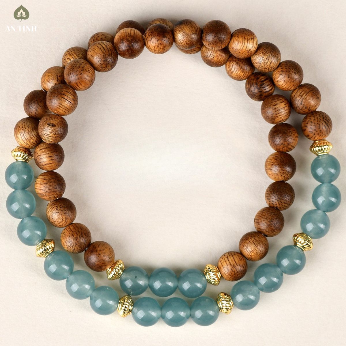 Vòng Tay Trầm Mix Đá Ngọc Bích Xanh Dương