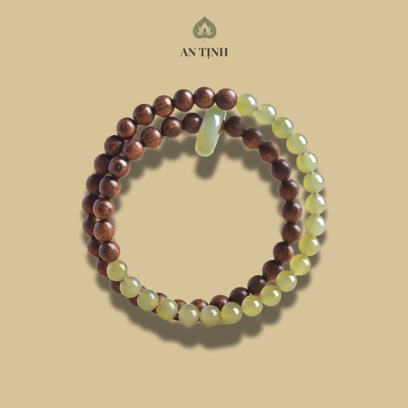 Vòng Tay Trầm Mix Đá Ngọc Bích Xanh Lá