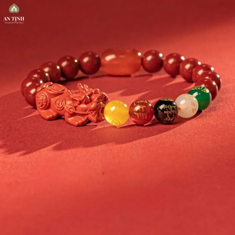 vòng tay chu sa 10mm hạt phù chú tài lộc