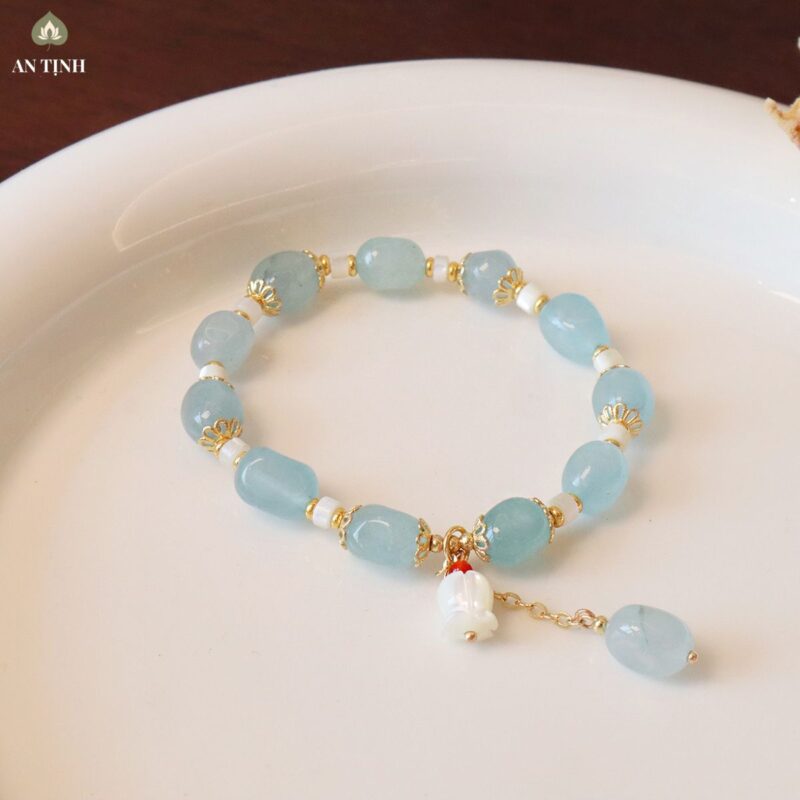 Vòng Tay Đá Aquamarine Hoa Huệ Trắng