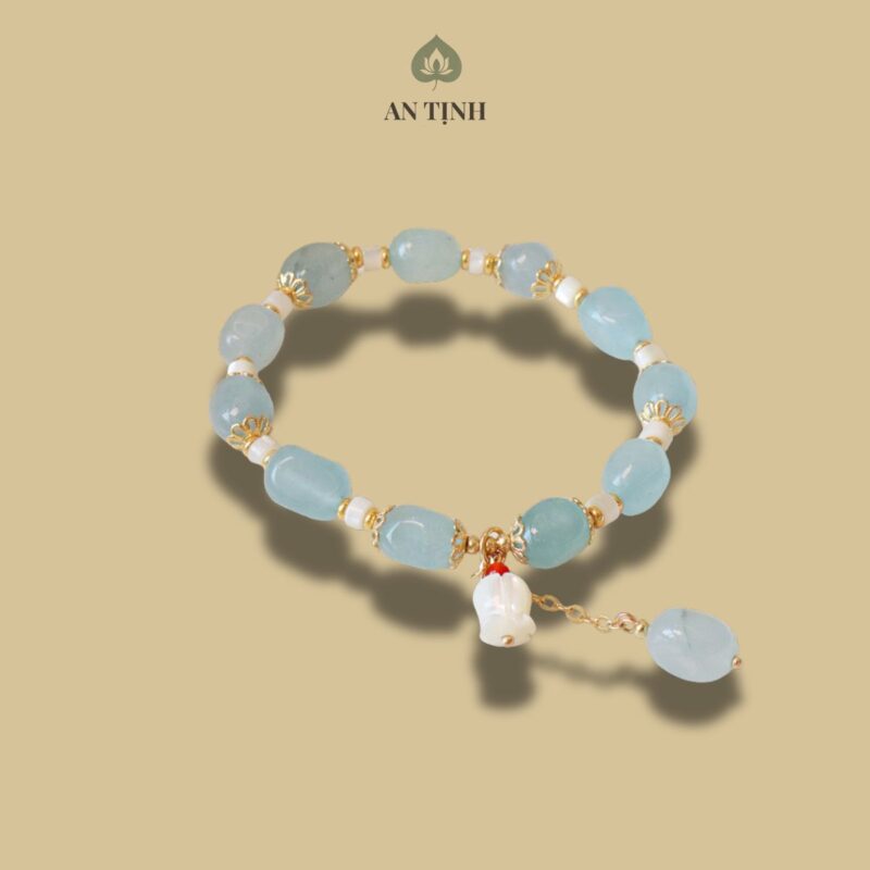 Vòng Tay Đá Aquamarine Hoa Huệ Trắng