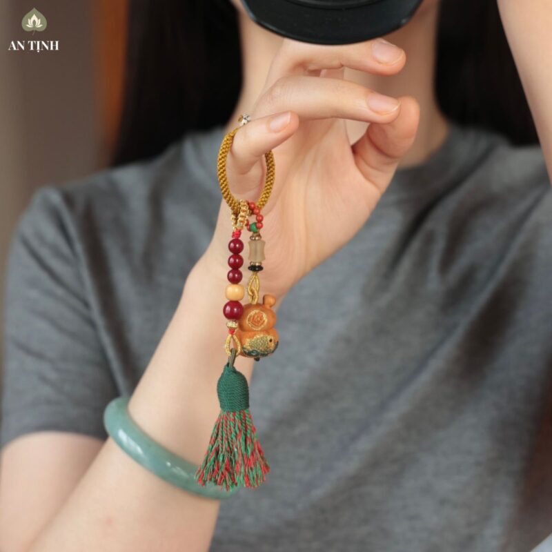 Móc Khóa Hồ Lô Gỗ Cá Chép Tua Rua