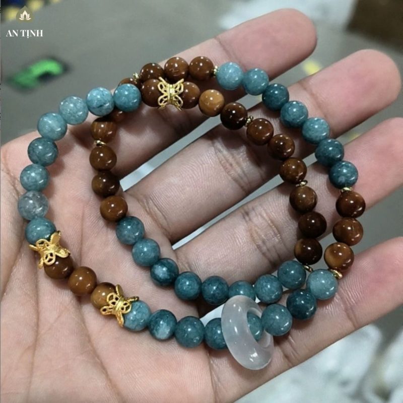 Vòng Tay Đôi Đá Mã Não Xanh Và Nâu