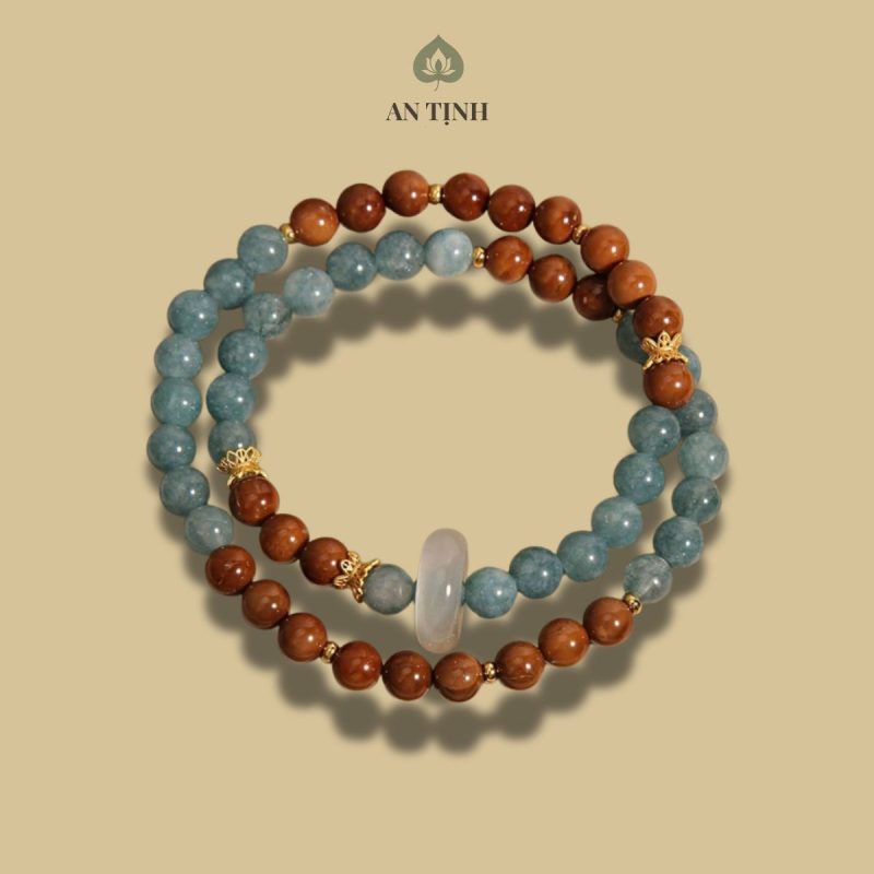 Vòng Tay Đôi Đá Mã Não Xanh Và Nâu