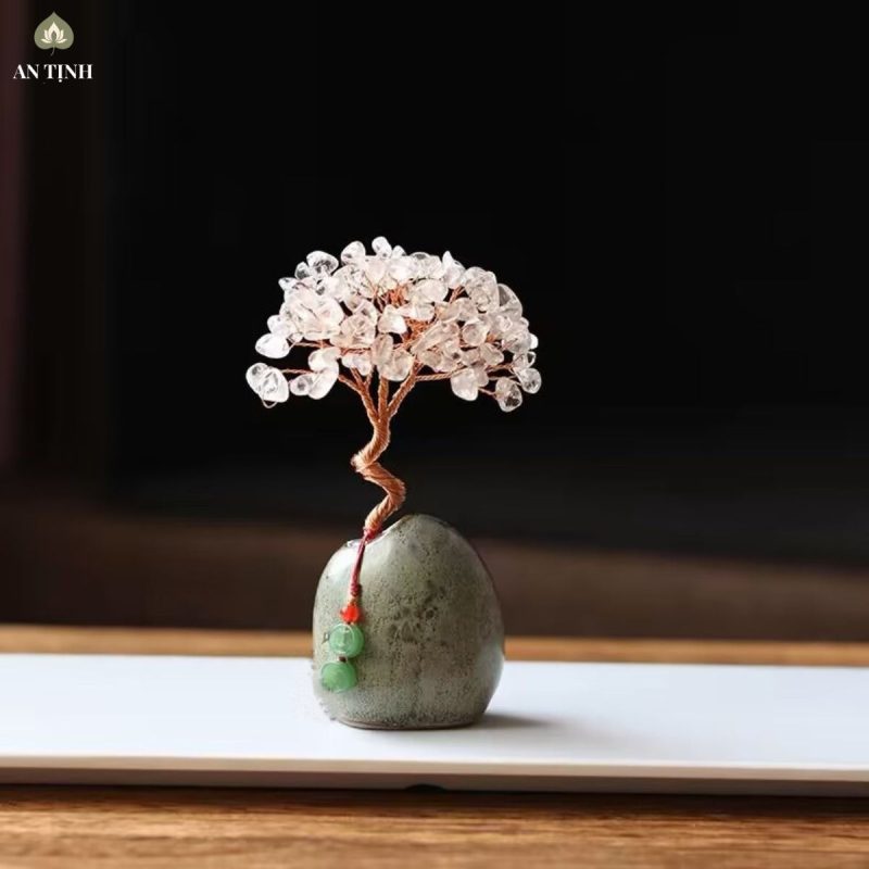 Cây Đá Phong Thủy Mini Pha Lê Trắng