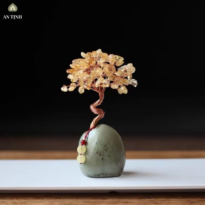 Cây Đá Phong Thủy Mini Pha Lê Vàng
