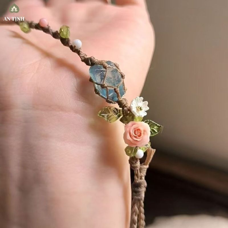 Vòng Tay Đá Aquamarine Phối Hoa Vintage