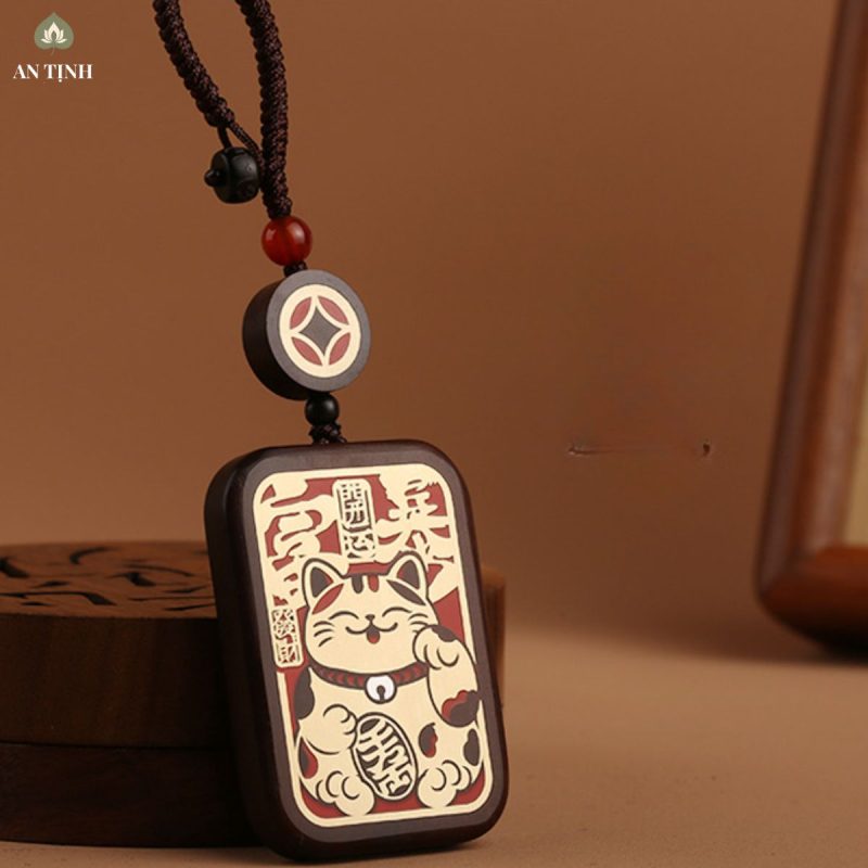 Móc Khóa Mèo Chiêu Tài Gỗ Táo Lôi Kích