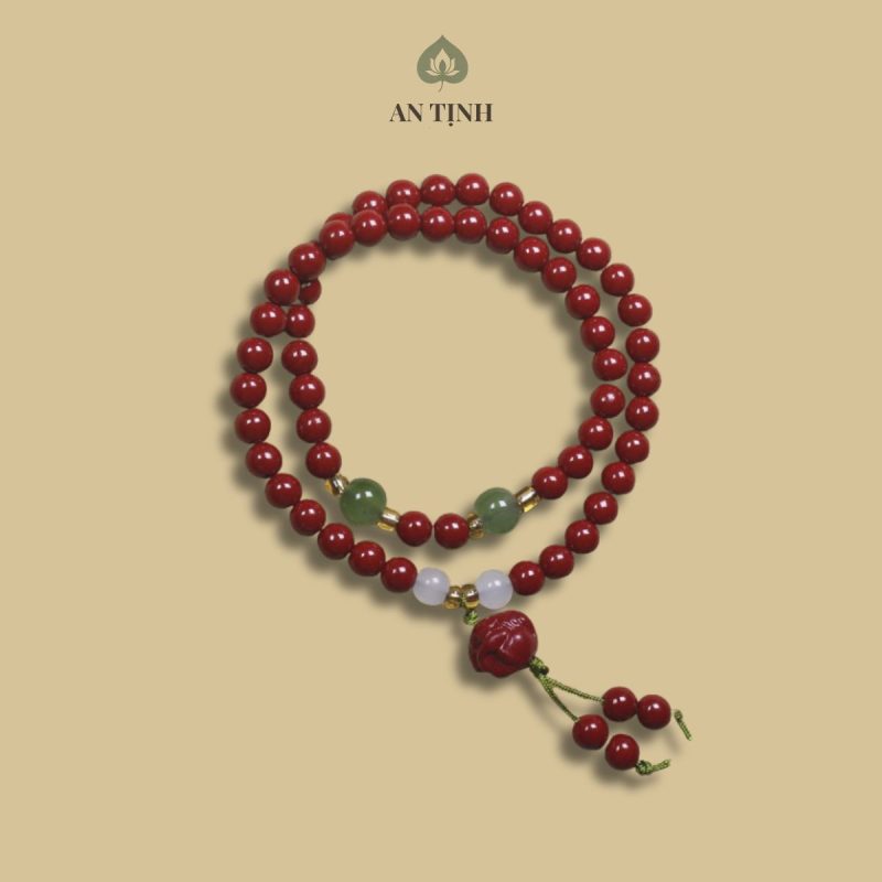 Vòng Tay Đôi Đá Chu Sa Phối Charm Hoa Sen